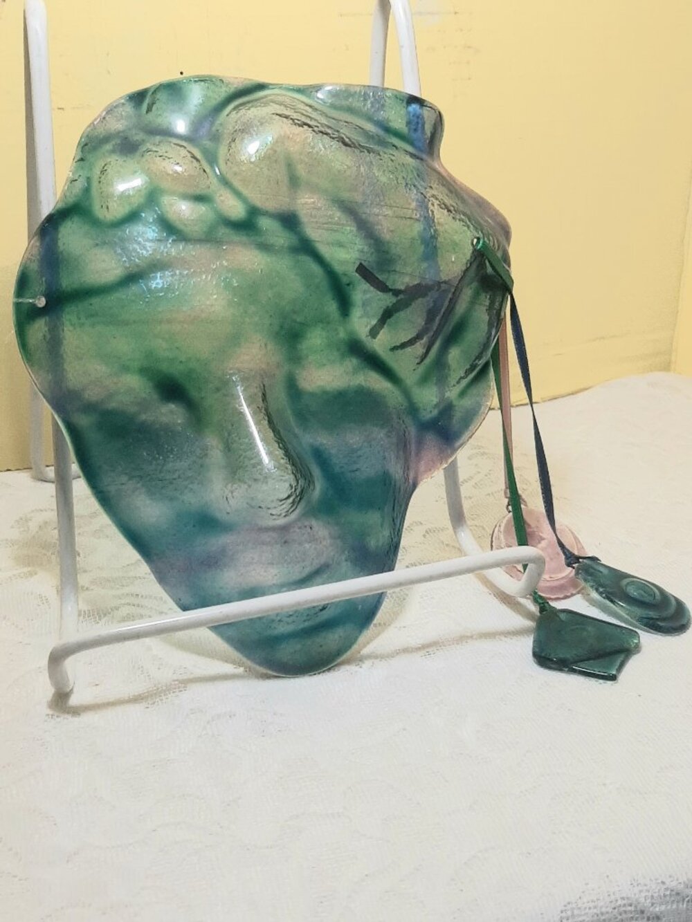 Unique art glass face mask Sculpture sun catcher.